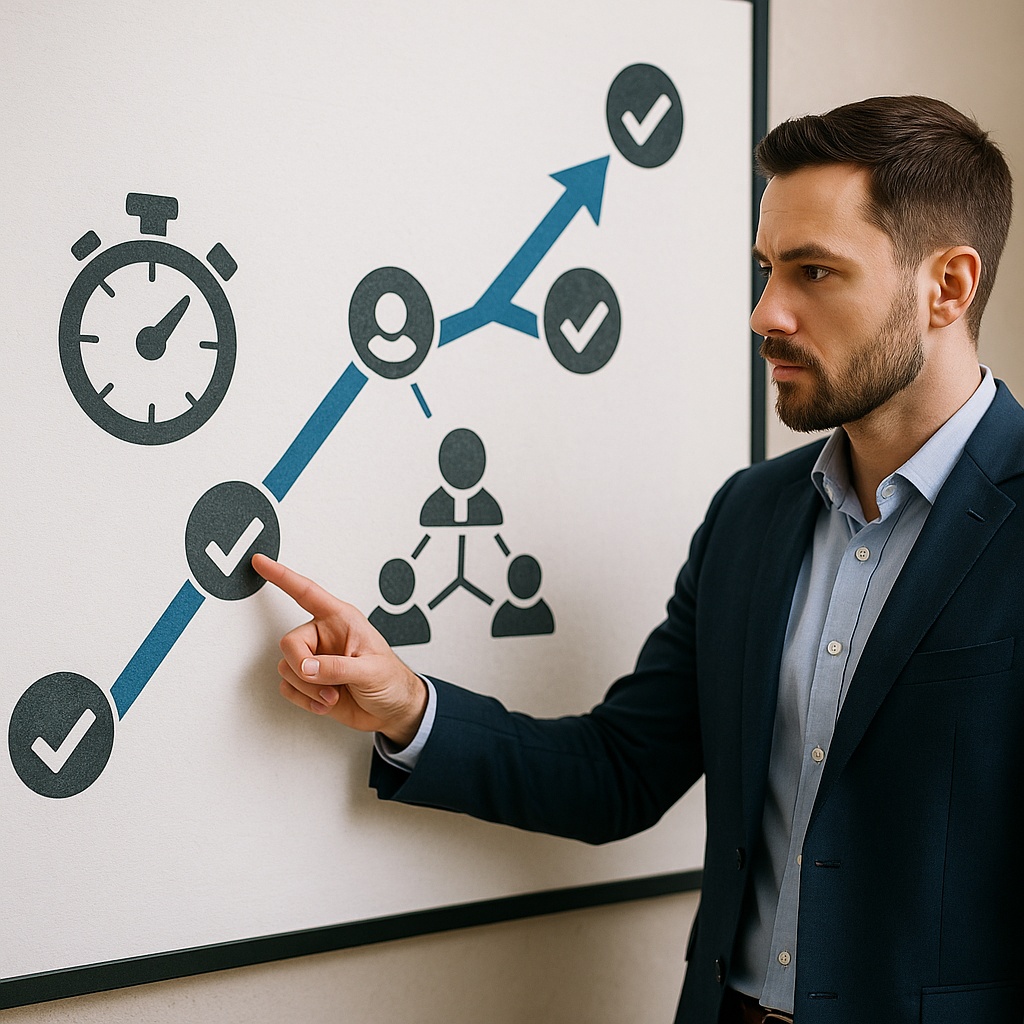 Mapa com pontos de checagem e setas indicando evolução, com destaque para o cronômetro e ícone de equipe conectada.