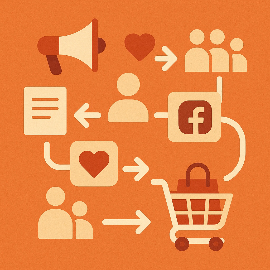 Fluxograma ou linha de produção com ícones representando cada etapa do processo até chegar em um símbolo de 